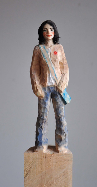 Blaue Tasche, Linde, Pigment, 2012, 160 cm